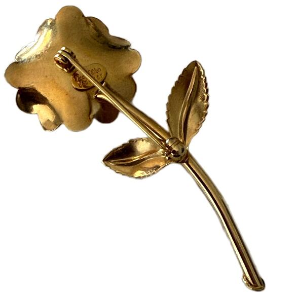 Vintage Gold Tone Single Rose Brooch Pin - Lady Ellen V20 12K Gold Filled 1960s - Picture 7 of 8